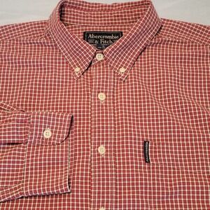 Abercrombie & Fitch Button Down Mens XL Red Gingham Plaid Cotton Shirt